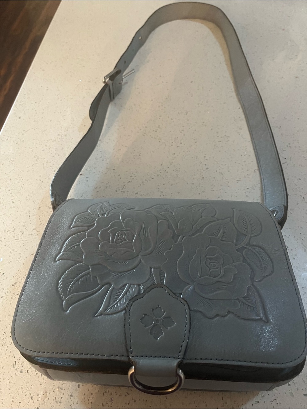 Patricia Nash light blue Floral Embossed Leather Crossbody